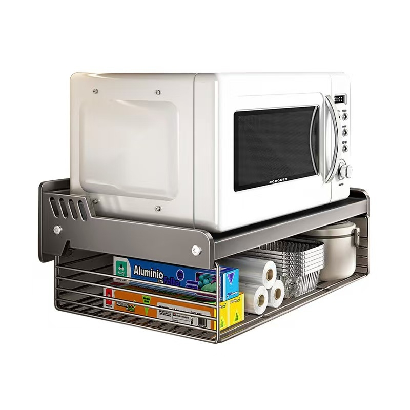 Sieninis mikrobangų orkaitės laikiklis – be gręžimo, iš anglies plieno, sieninis montavimas, šiuolaikiškas minimalistinis stilius