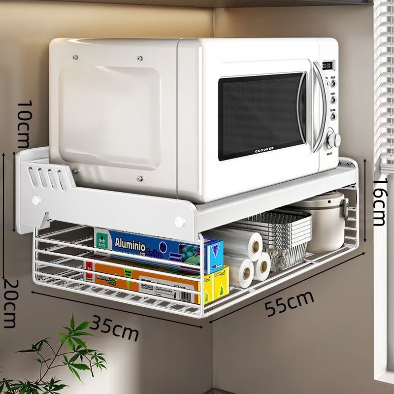 Sieninis mikrobangų orkaitės laikiklis – be gręžimo, iš anglies plieno, sieninis montavimas, šiuolaikiškas minimalistinis stilius