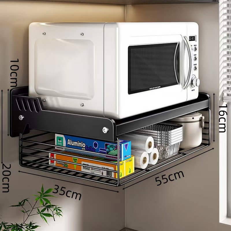 Sieninis mikrobangų orkaitės laikiklis – be gręžimo, iš anglies plieno, sieninis montavimas, šiuolaikiškas minimalistinis stilius