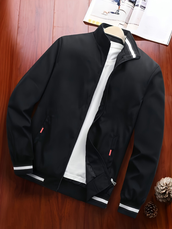 Ανδρικό μπουφάν σε χαλαρή γραμμή με πλευρικές τσέπες, φερμουάρ μπροστά, πολυεστέρας, για όλες τις εποχές