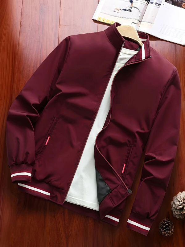 Ανδρικό μπουφάν σε χαλαρή γραμμή με πλευρικές τσέπες, φερμουάρ μπροστά, πολυεστέρας, για όλες τις εποχές