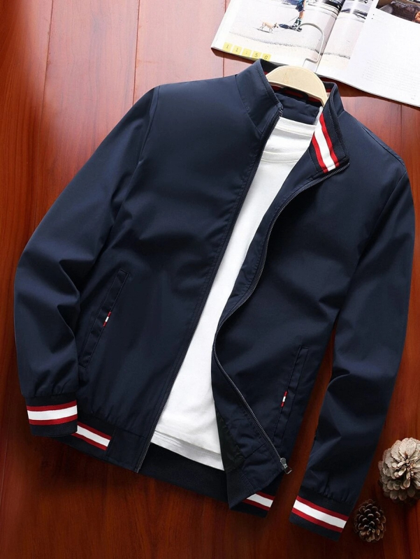 Ανδρικό μπουφάν σε χαλαρή γραμμή με πλευρικές τσέπες, φερμουάρ μπροστά, πολυεστέρας, για όλες τις εποχές