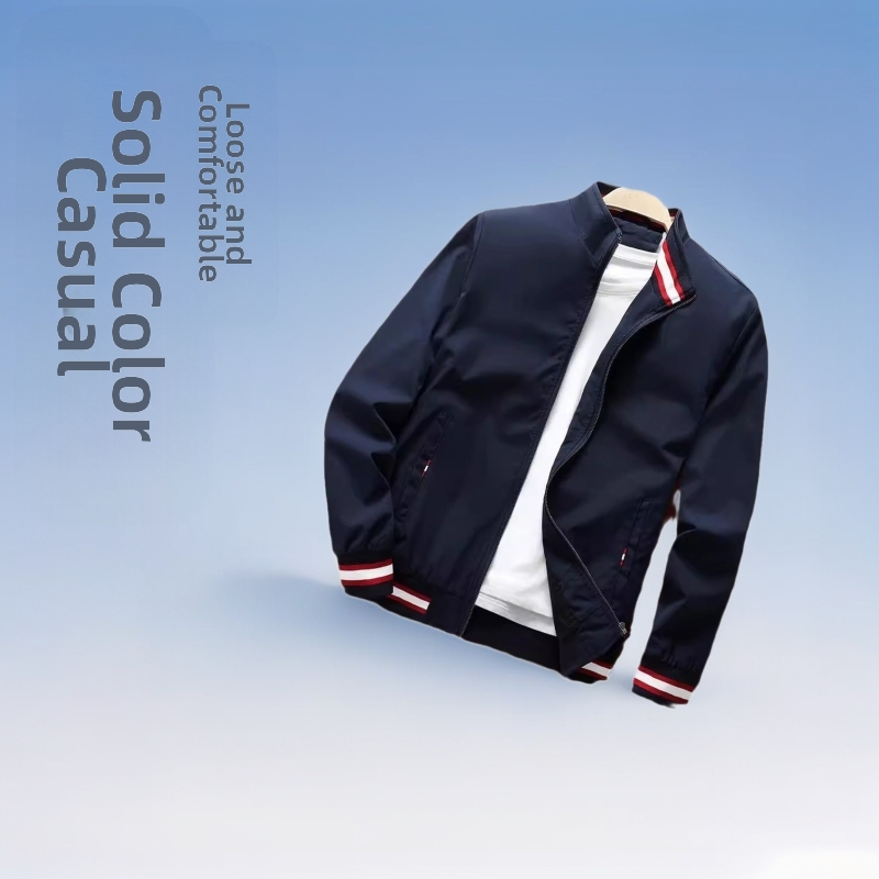 Ανδρικό μπουφάν σε χαλαρή γραμμή με πλευρικές τσέπες, φερμουάρ μπροστά, πολυεστέρας, για όλες τις εποχές