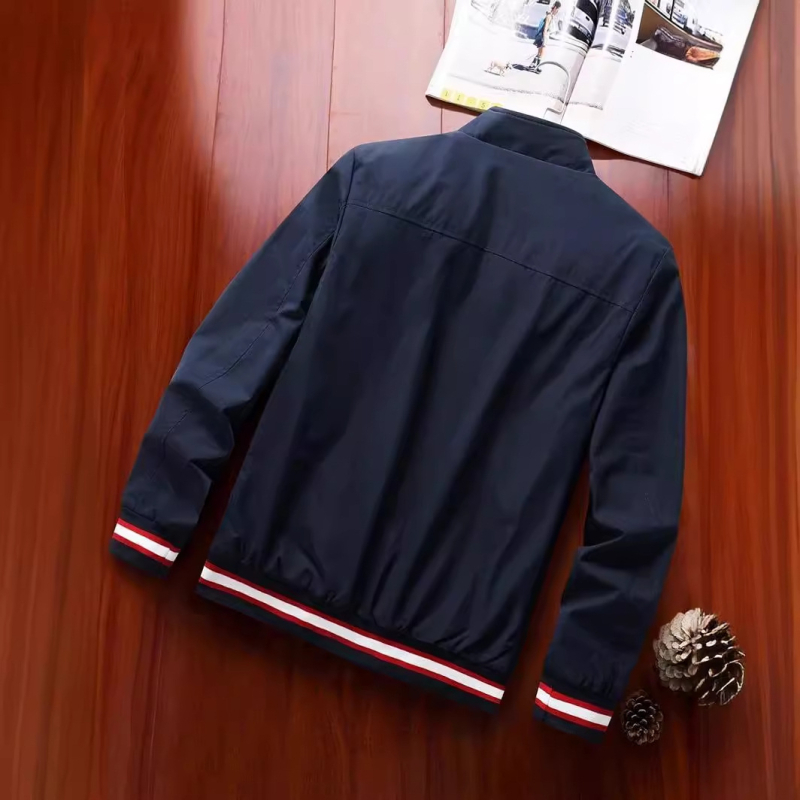 Ανδρικό μπουφάν σε χαλαρή γραμμή με πλευρικές τσέπες, φερμουάρ μπροστά, πολυεστέρας, για όλες τις εποχές