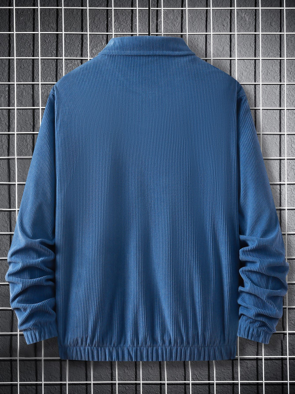 Corduroy jacket με φερμουάρ, μακριά μανίκια, lapel γιακά, χαλαρή γραμμή, πλαϊνές τσέπες