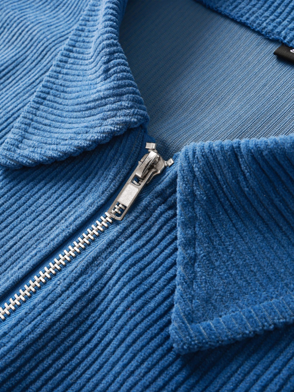 Corduroy jacket με φερμουάρ, μακριά μανίκια, lapel γιακά, χαλαρή γραμμή, πλαϊνές τσέπες