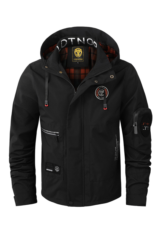 Pánska s kapucňou parka bunda, stojací golier, zips, vodotesná a vetruodolná, polyesterová zmes