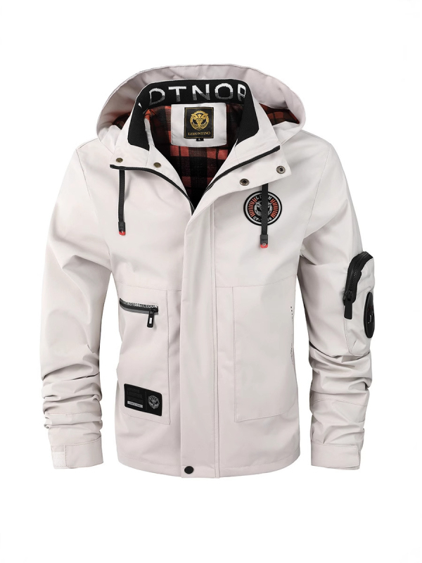 Pánska s kapucňou parka bunda, stojací golier, zips, vodotesná a vetruodolná, polyesterová zmes