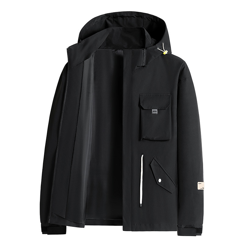 Corduroy jaka ar noņemamu kapuci, brīvā griezuma, garas piedurknes