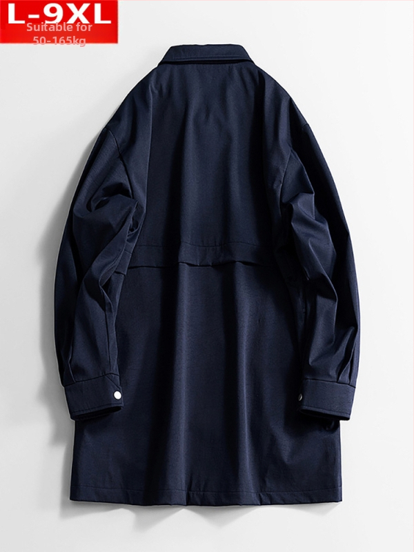 Мъжко палто в хонгконгски стил ветровка за пролет-есен, средна дължина, ревера, еднобортно, полиестерна материя