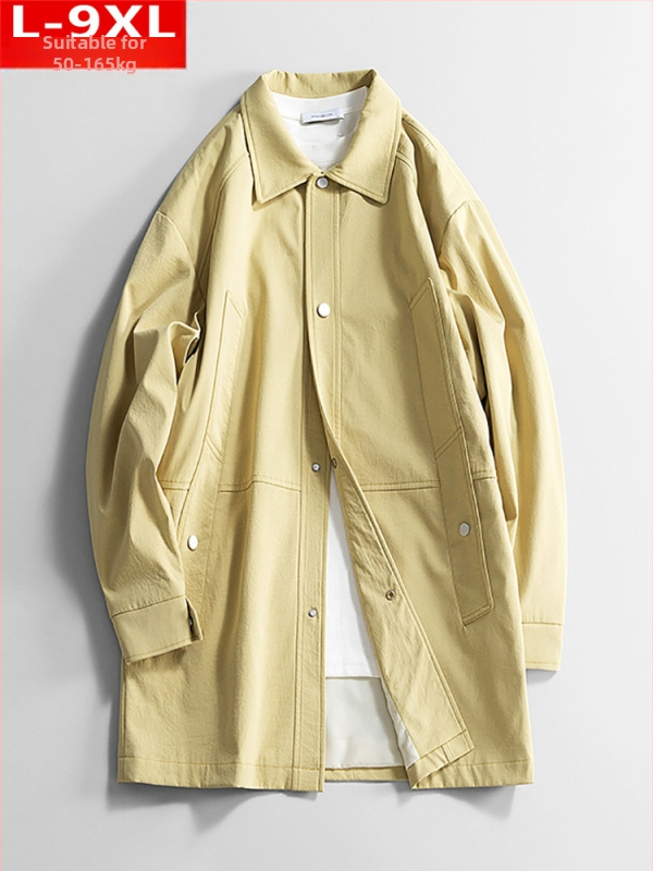 Мъжко палто в хонгконгски стил ветровка за пролет-есен, средна дължина, ревера, еднобортно, полиестерна материя