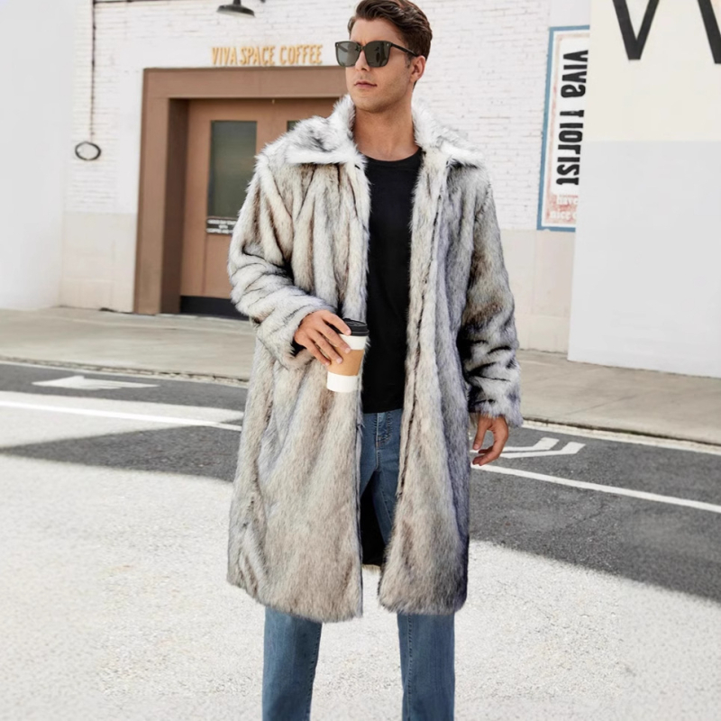 Ilgas dirbtinio kailio paltas su apykakle, pūkuota vidinė apdaila, reguliuojamos rankovės, miesto stilius