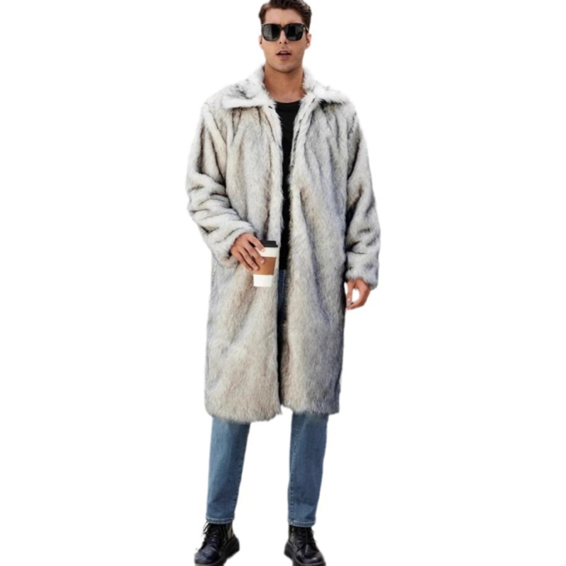 Ilgas dirbtinio kailio paltas su apykakle, pūkuota vidinė apdaila, reguliuojamos rankovės, miesto stilius