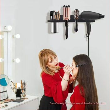 Dongjie Дървен стенен шкаф за фризьорски принадлежности – модерен минималистичен 1-етажен стенен държач за сешоар и гребени