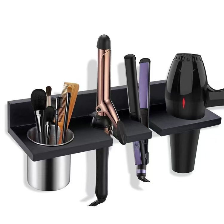 Dongjie Дървен стенен шкаф за фризьорски принадлежности – модерен минималистичен 1-етажен стенен държач за сешоар и гребени