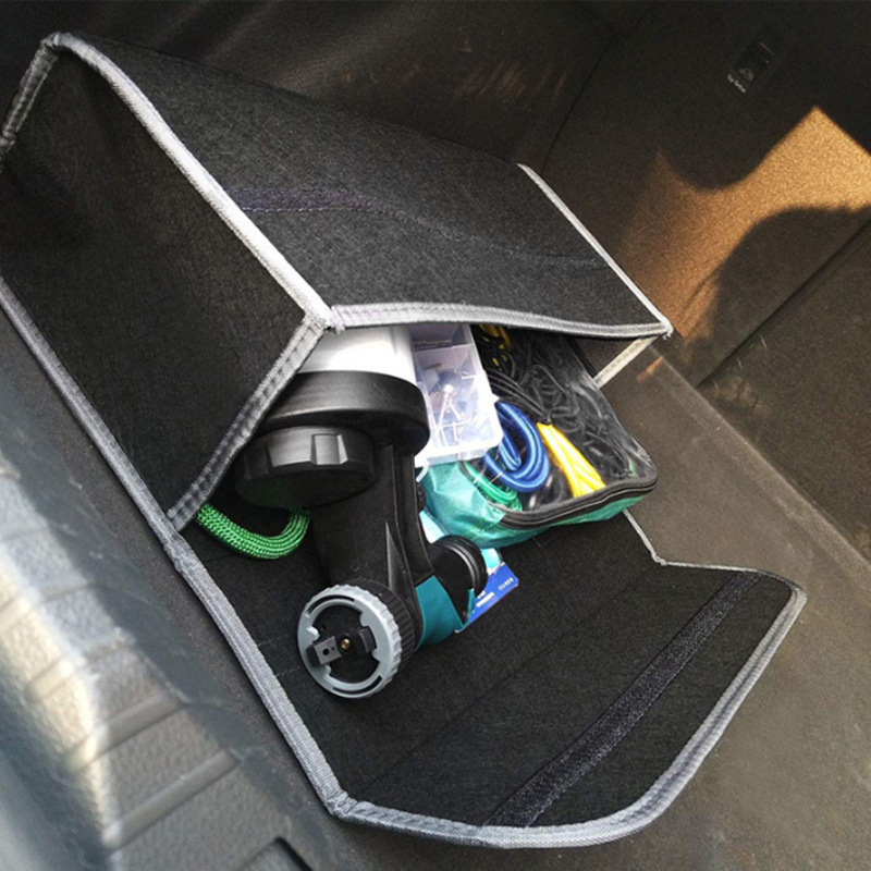 Filcből készült csomagtartó tároló doboz összecsukható dizájnnal, fogantyúval, univerzális autóhoz, logó nyomtatási lehetőség