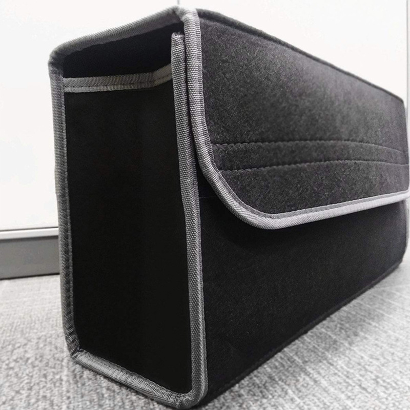 Filcből készült csomagtartó tároló doboz összecsukható dizájnnal, fogantyúval, univerzális autóhoz, logó nyomtatási lehetőség