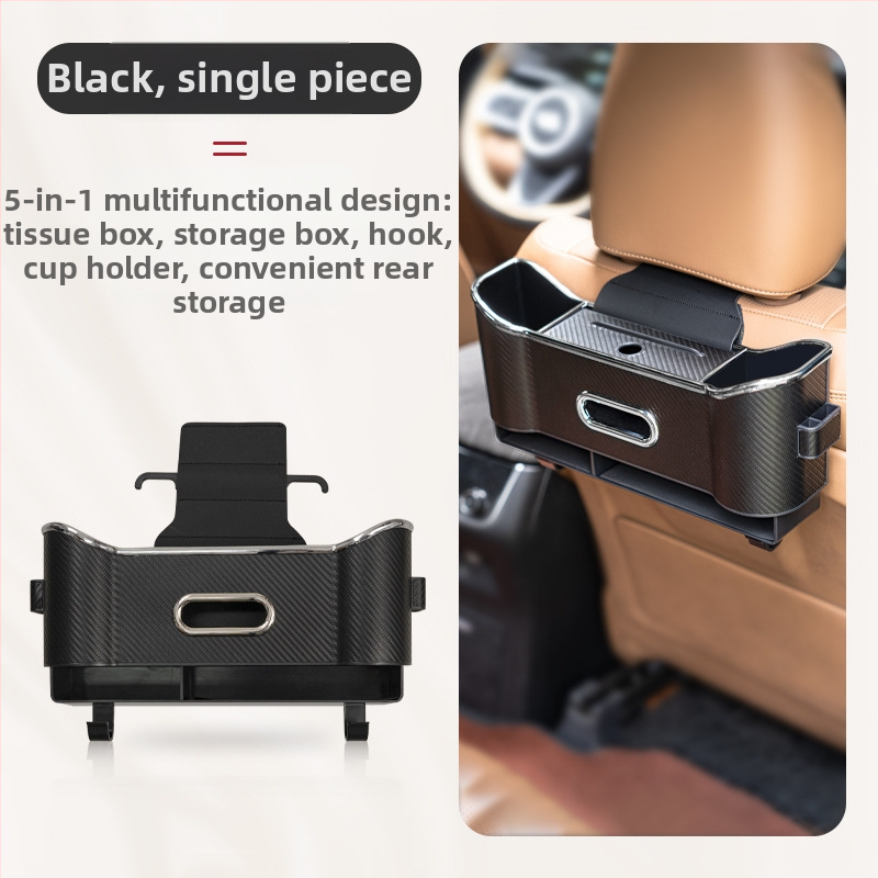 Кожен органайзер за задната седалка с кутия за салфетки и държач за чаша, водоустойчив, окачващ се монтаж