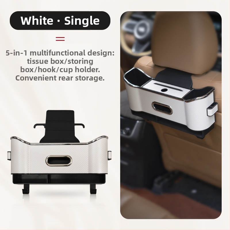 Кожен органайзер за задната седалка с кутия за салфетки и държач за чаша, водоустойчив, окачващ се монтаж