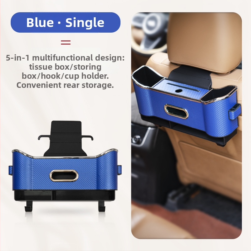 Кожен органайзер за задната седалка с кутия за салфетки и държач за чаша, водоустойчив, окачващ се монтаж
