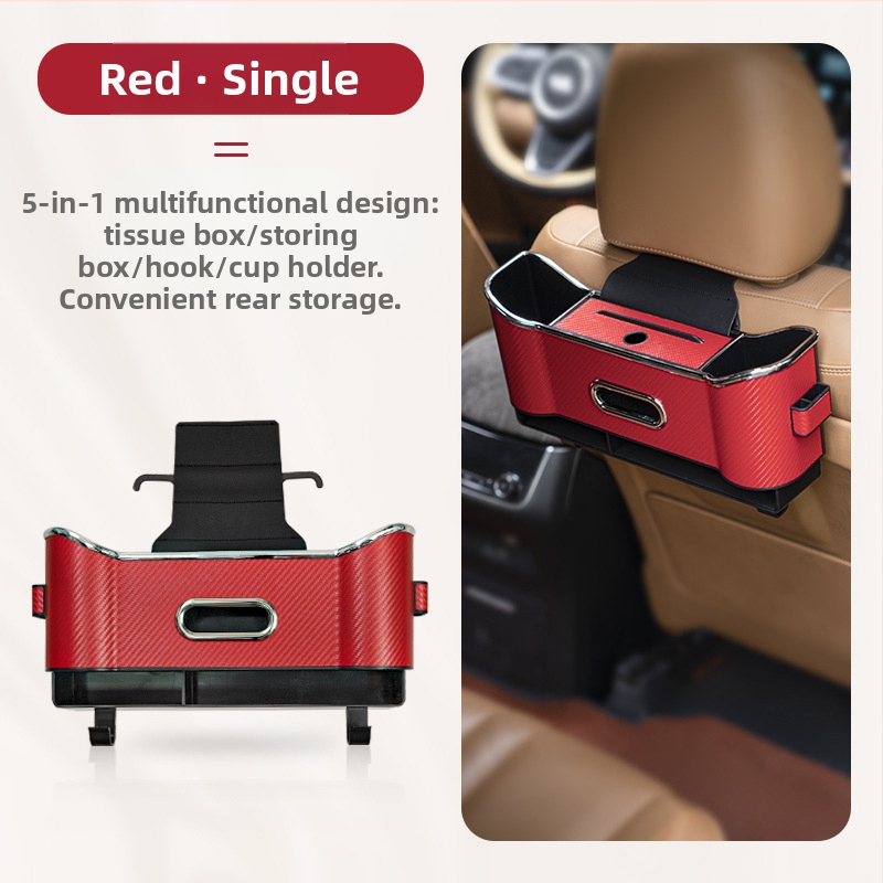 Кожен органайзер за задната седалка с кутия за салфетки и държач за чаша, водоустойчив, окачващ се монтаж