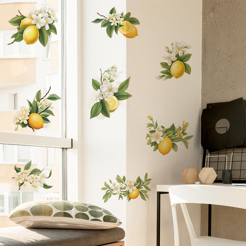 Autocolante PVC cu plantă de lămâie pentru living, dormitor, birou, bucătărie și baie – decorațiuni adezive de perete, stil modern minimalist