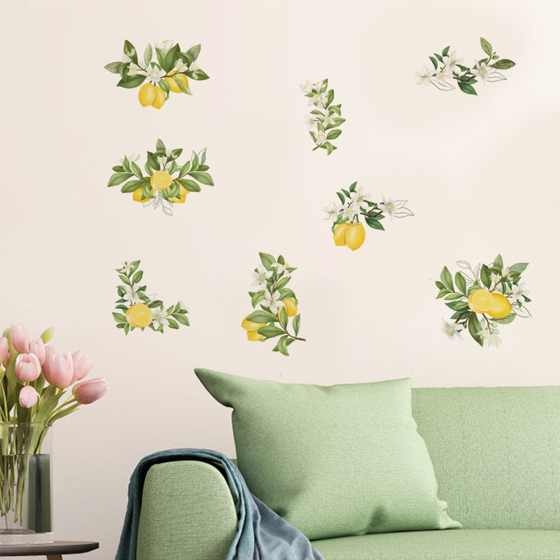 Autocolante PVC cu plantă de lămâie pentru living, dormitor, birou, bucătărie și baie – decorațiuni adezive de perete, stil modern minimalist