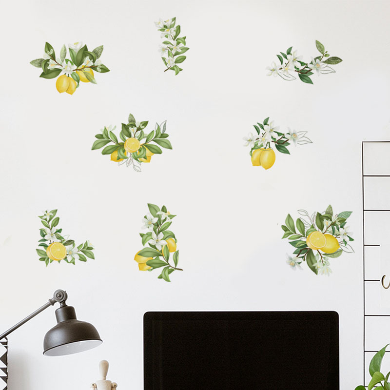 Autocolante PVC cu plantă de lămâie pentru living, dormitor, birou, bucătărie și baie – decorațiuni adezive de perete, stil modern minimalist