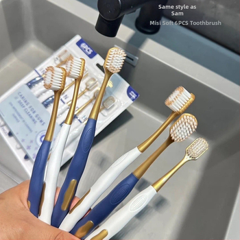 Rankinis dantų šepetėlis, 6 vnt rinkinys, plati galva, minkštos šerelės, gilus valymas