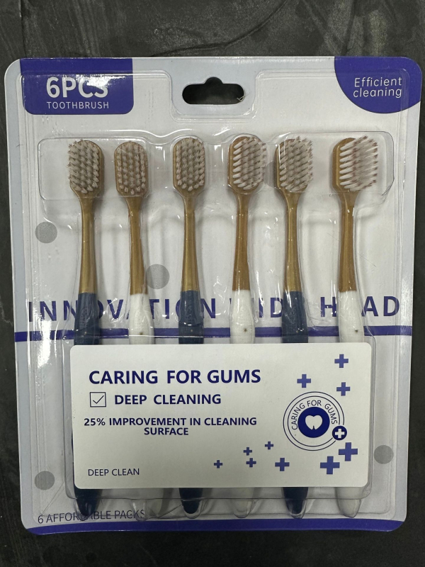 Rankinis dantų šepetėlis, 6 vnt rinkinys, plati galva, minkštos šerelės, gilus valymas