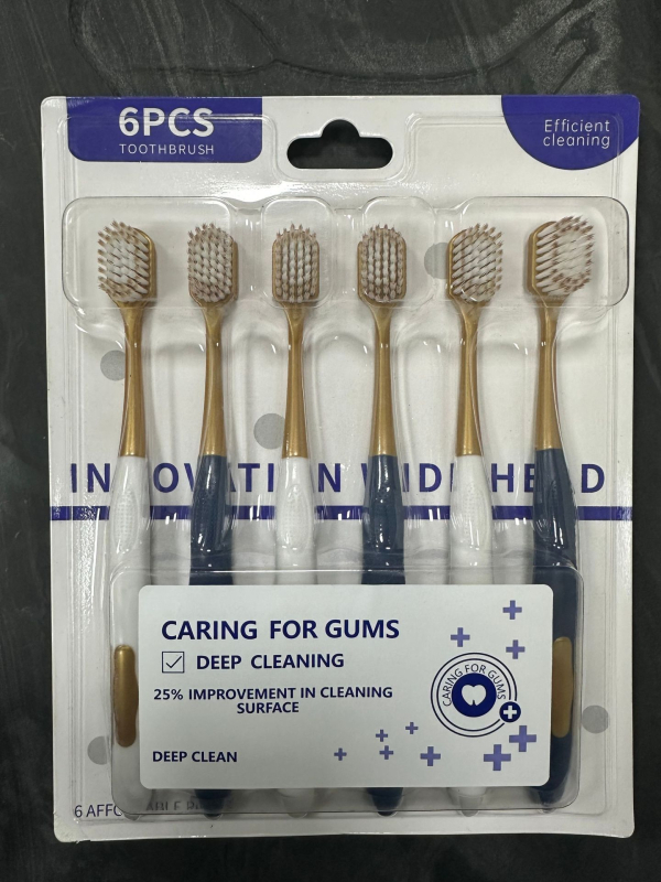 Rankinis dantų šepetėlis, 6 vnt rinkinys, plati galva, minkštos šerelės, gilus valymas