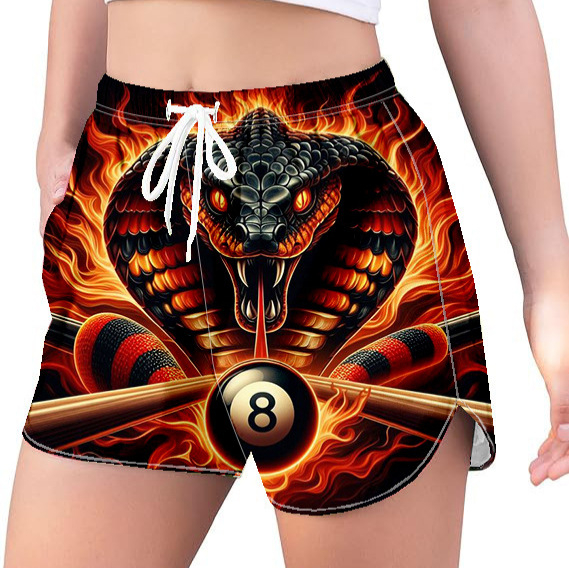 Šorti ar 3D druku čūsku sērijā — elastīgs jostas vieta; 50% poliestera; Milk Silk audums; digitālā apdruka; rudens 2024