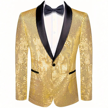 Férfiaknak szóló sequined öltönyzakó, karcsú szabás, zakó gallér, egyrudás gombolás, pamut-keverék anyag, brit stílus, minden évszakra