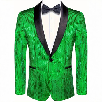 Férfiaknak szóló sequined öltönyzakó, karcsú szabás, zakó gallér, egyrudás gombolás, pamut-keverék anyag, brit stílus, minden évszakra