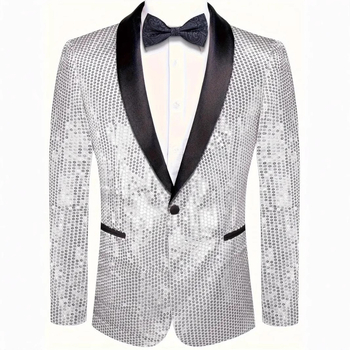 Férfiaknak szóló sequined öltönyzakó, karcsú szabás, zakó gallér, egyrudás gombolás, pamut-keverék anyag, brit stílus, minden évszakra
