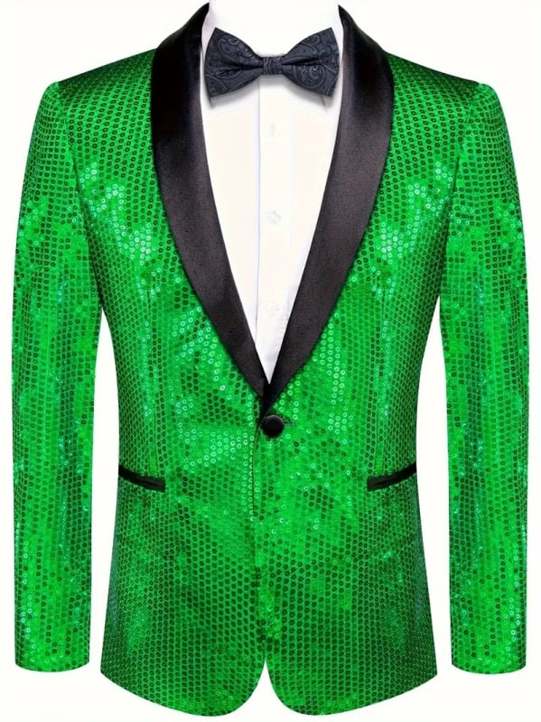 Férfiaknak szóló sequined öltönyzakó, karcsú szabás, zakó gallér, egyrudás gombolás, pamut-keverék anyag, brit stílus, minden évszakra