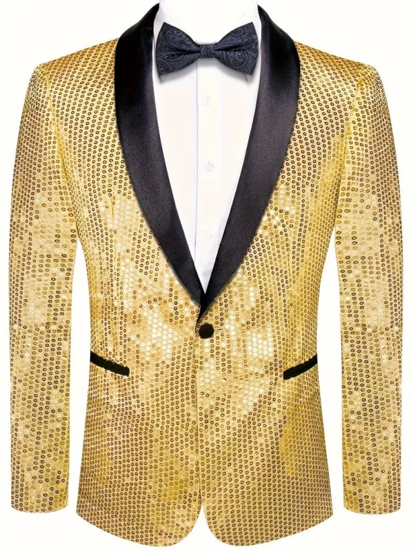 Férfiaknak szóló sequined öltönyzakó, karcsú szabás, zakó gallér, egyrudás gombolás, pamut-keverék anyag, brit stílus, minden évszakra