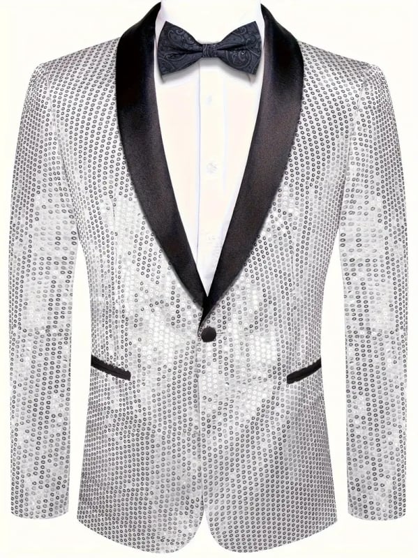 Férfiaknak szóló sequined öltönyzakó, karcsú szabás, zakó gallér, egyrudás gombolás, pamut-keverék anyag, brit stílus, minden évszakra