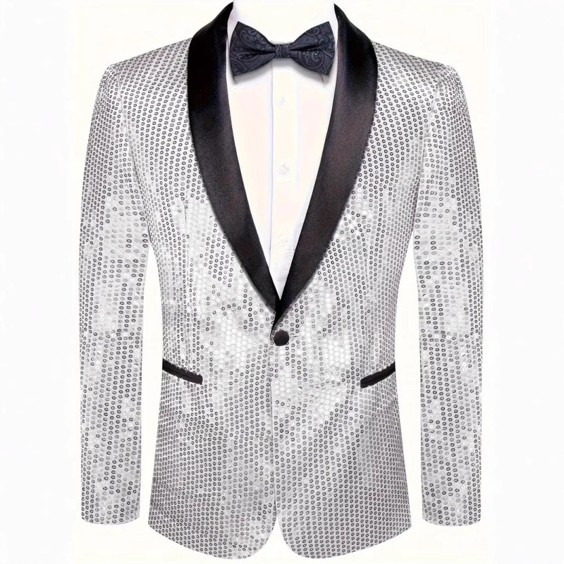 Сако за мъже с пайети, тясна кройка, яка на сакото, едноредово копче, памук-смесена материя, британски стил, подходящо за всички сезони