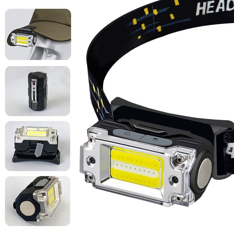 Star Warrior USB презареждаща LED лампа за шапка с клип и магнит, 5W, 500mAh, USB зареждане, обхват 50–100 m, подходяща за походи, къмпинг и нощен риболов