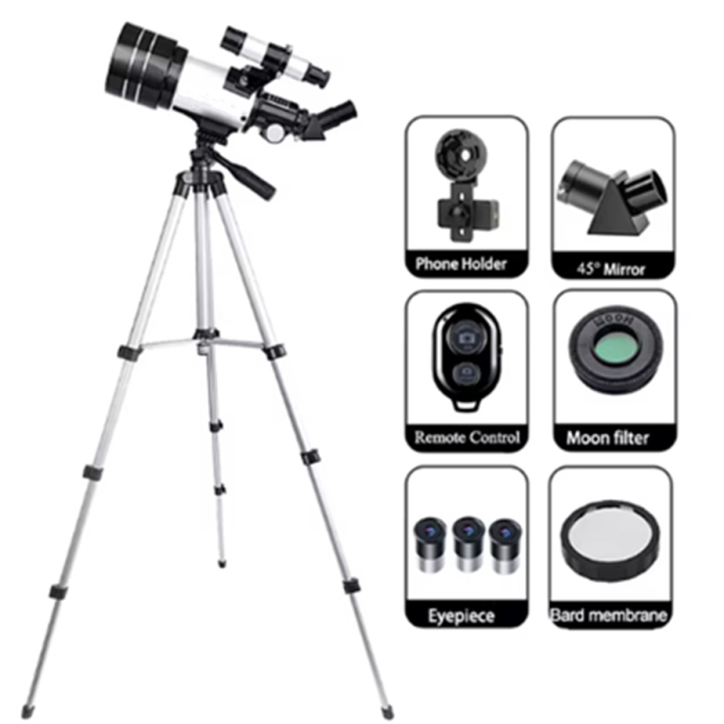 Astronominis teleskopas žvaigždėms stebėti – didelės galios optika, HD aiškumas, modelis 30070, prekinis ženklas Stargazing person