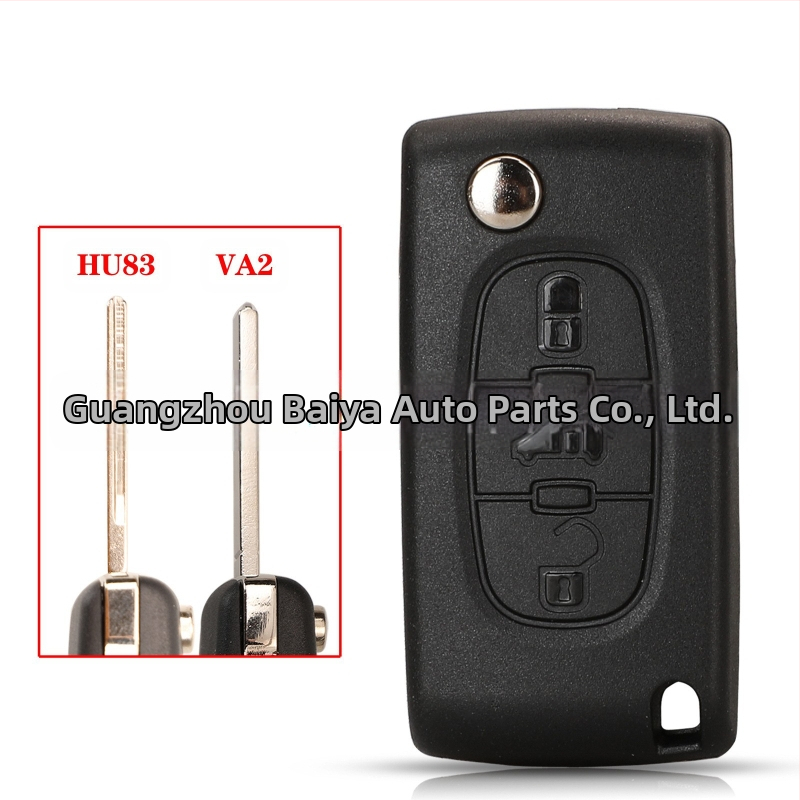 Корпус за 3-ключов сгъваем дистанционен ключ за Peugeot Citroen Fiat CE0523/CE0536 | пластмасов корпус; ключова плоча: мед + пластмаса; тегло 39,5 g