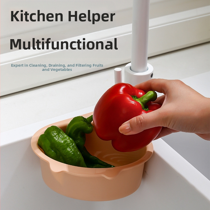 Многофункционален кран за мивка с разделение сухо–мокро и безпробивна дренажна кошница за плодове и зеленчуци