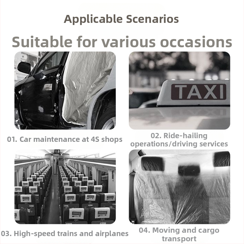 Еднократни покривки за автомобилни седалки за предни и задни редове, прахооустойчиви и водоустойчими, 100% първична пластмаса, технология на раздуван филм