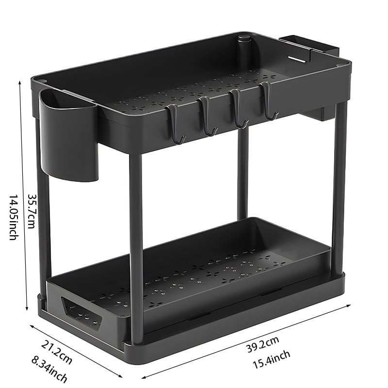 Dvigubo sluoksnio plastikinis laikymo stovas virtuvei ir voniai, daugiafunkcinis, ištraukiamas, nuimamas ir plaunamas — 1,07 kg