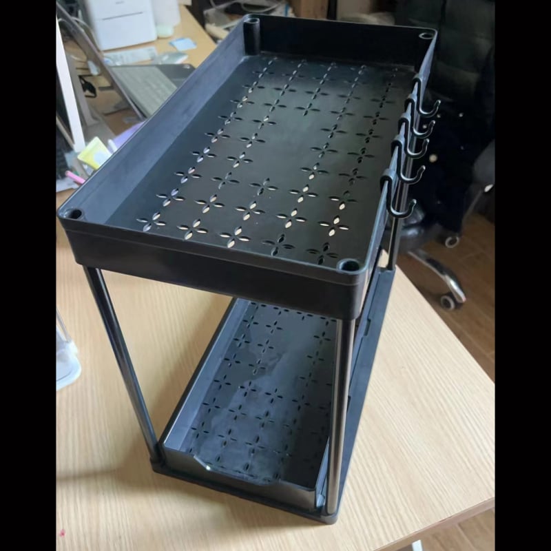 Dvigubo sluoksnio plastikinis laikymo stovas virtuvei ir voniai, daugiafunkcinis, ištraukiamas, nuimamas ir plaunamas — 1,07 kg