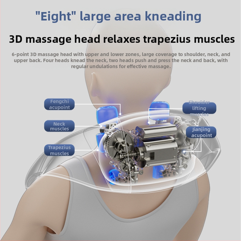 Aux/Aox masažer s 6 glavama za gnječenje i topli kompres za ramena i vrat, grijanje vrata, bežični punjiv, model AJA-05D-807, 3 brzine, tajmer, PU koža