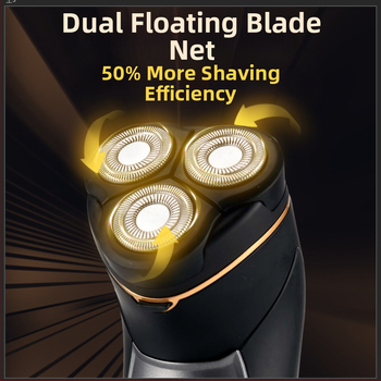 Ανδρική ηλεκτρική ξυριστική μηχανή με επιπλέουσα περιστροφική κεφαλή, ενσωματωμένη μπαταρία 500–800 mAh, αυτονομία έως 120 λεπτά, πλήρως πλενόμενη για ολόκληρο το σώμα, υγρά και ξηρή χρήση