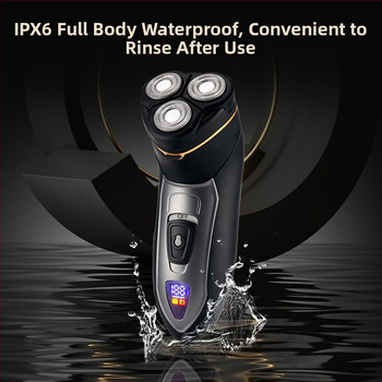 Ανδρική ηλεκτρική ξυριστική μηχανή με επιπλέουσα περιστροφική κεφαλή, ενσωματωμένη μπαταρία 500–800 mAh, αυτονομία έως 120 λεπτά, πλήρως πλενόμενη για ολόκληρο το σώμα, υγρά και ξηρή χρήση