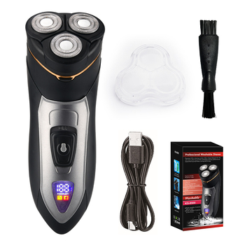 Ανδρική ηλεκτρική ξυριστική μηχανή με επιπλέουσα περιστροφική κεφαλή, ενσωματωμένη μπαταρία 500–800 mAh, αυτονομία έως 120 λεπτά, πλήρως πλενόμενη για ολόκληρο το σώμα, υγρά και ξηρή χρήση